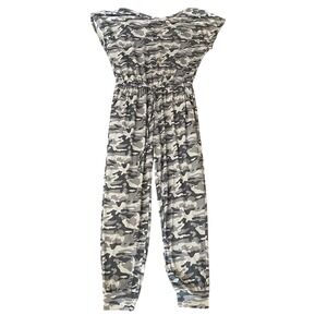 PrettyGarden Camo Jumpsuit‎ M Gray Jogger Style Drawstring Waist Comfy Casual